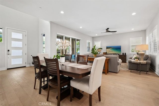 297 Sawbuck, Irvine, CA 92618 - dining area with light wood finished floors, recessed lighting, plenty of natural light, ceiling fan, and baseboards