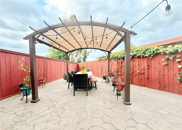 7163 Watcher St, Commerce, CA 90040 - view of patio / terrace featuring a pergola, outdoor dining area, and a fenced backyard