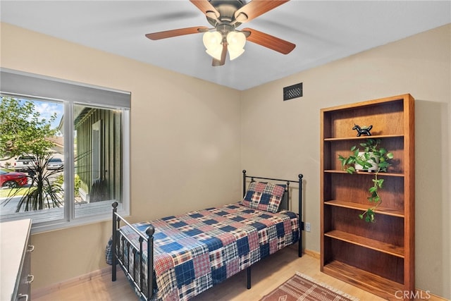 27736 Cherry Creek Dr, Valencia, CA 91354 - bedroom with baseboards, a ceiling fan, and light wood-type flooring