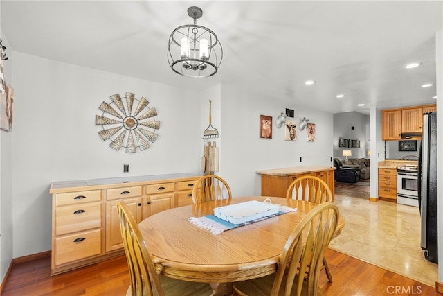 27736 Cherry Creek Dr, Valencia, CA 91354 - dining area featuring light wood-style floors, recessed lighting, and a chandelier