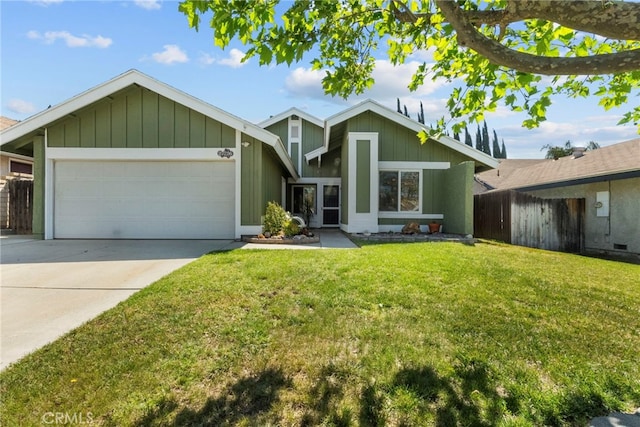27736 Cherry Creek Dr, Valencia, CA 91354 - mid-century modern home featuring a garage, fence, concrete driveway, and a front yard