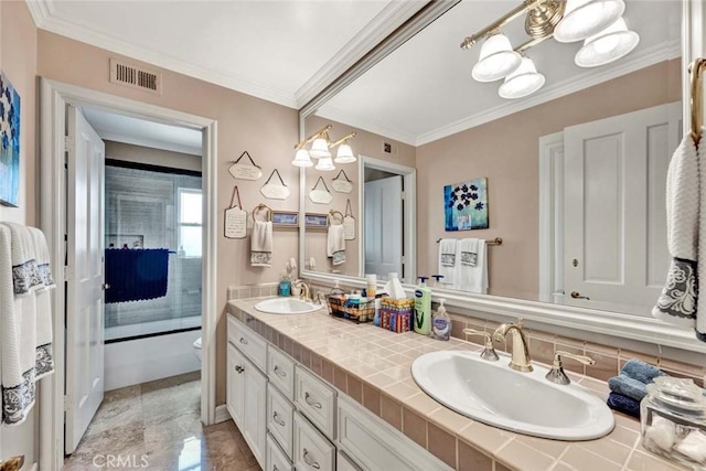 10302 Broadview Pl, North Tustin, CA 92705 - bathroom featuring visible vents, a sink, double vanity, and toilet