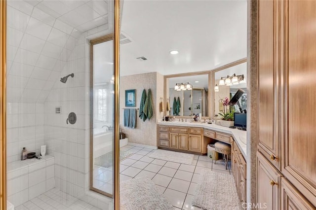10302 Broadview Pl, North Tustin, CA 92705 - full bath with vanity, a shower stall, tile patterned floors, and visible vents