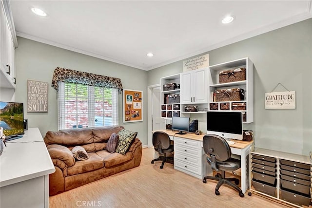 10302 Broadview Pl, North Tustin, CA 92705 - office space featuring ornamental molding, recessed lighting, and light wood-style flooring
