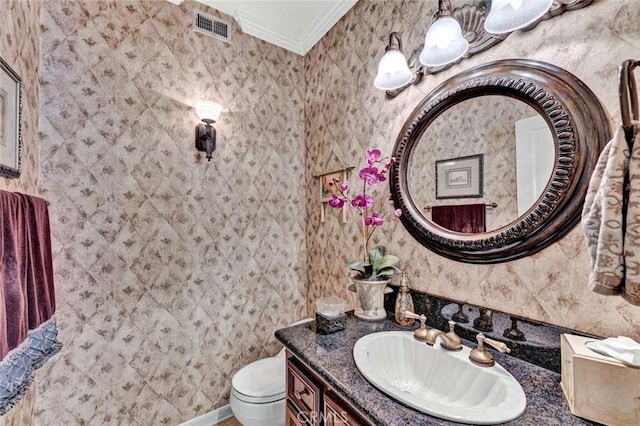 10302 Broadview Pl, North Tustin, CA 92705 - half bath with crown molding, toilet, visible vents, and vanity