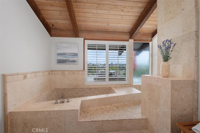 14 Woodsong Dr, Laguna Niguel, CA 92677 - full bath with wooden ceiling with exposed beams and a garden tub