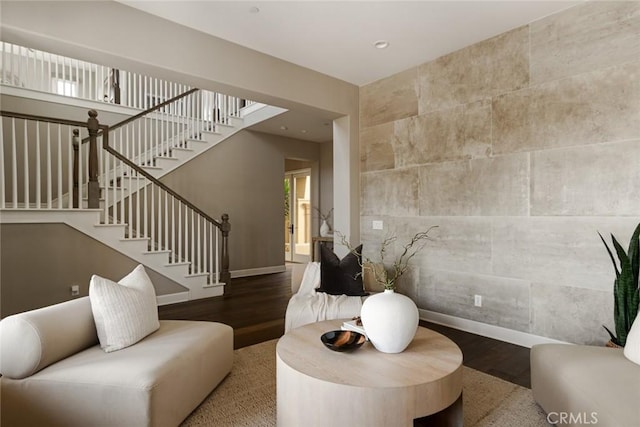101 Via Artemesia, San Clemente, CA 92672 - living area featuring wood finished floors, stairs, and recessed lighting