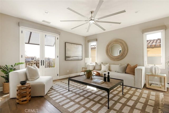 101 Via Artemesia, San Clemente, CA 92672 - living room with a ceiling fan, wood finished floors, plenty of natural light, french doors, and recessed lighting