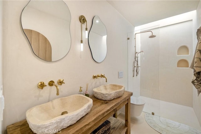 63973 Gold Nugget Rd, Joshua Tree, CA 92252 - full bath with a walk in shower, toilet, and a sink
