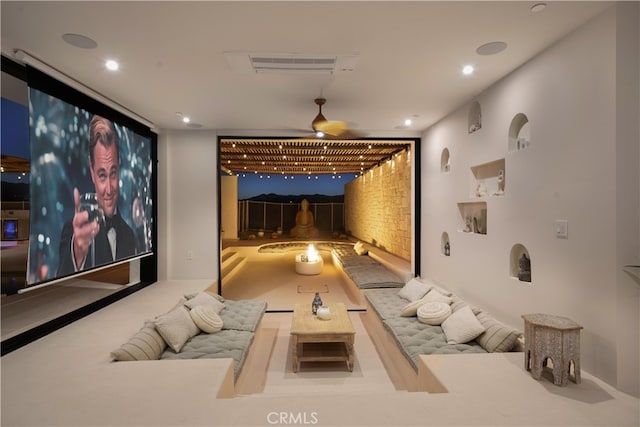 63973 Gold Nugget Rd, Joshua Tree, CA 92252 - home theater featuring visible vents, a bowling alley, and recessed lighting