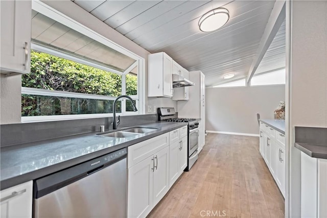 kitchen featuring white cabinets, appliances with stainless steel finishes, a wealth of natural light, and a sink