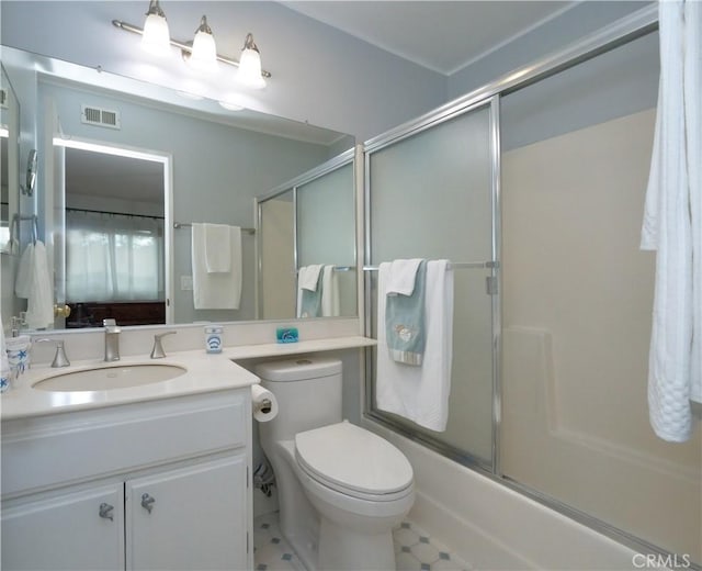 1503 Westmont Dr, San Pedro, CA 90732 - full bathroom with vanity, enclosed tub / shower combo, toilet, and tile patterned flooring