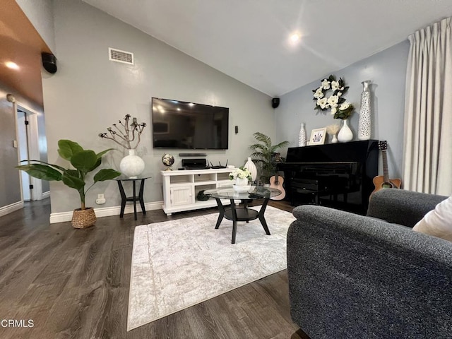 16041 Jersey St, Granada Hills, CA 91344 - living area with dark wood-type flooring, baseboards, and high vaulted ceiling
