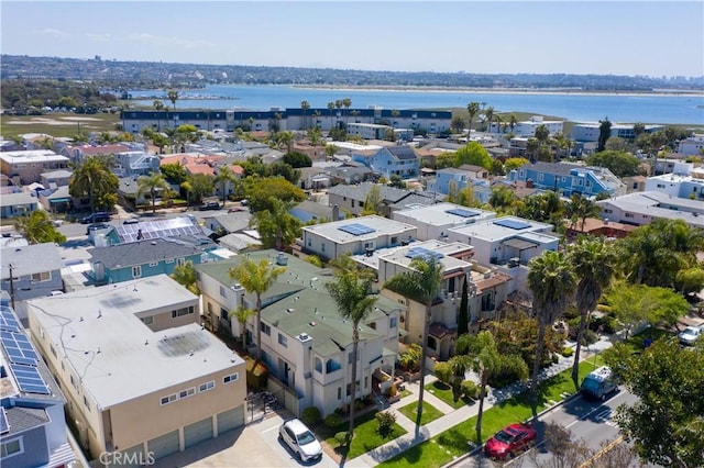 aerial view with a water view and a residential view