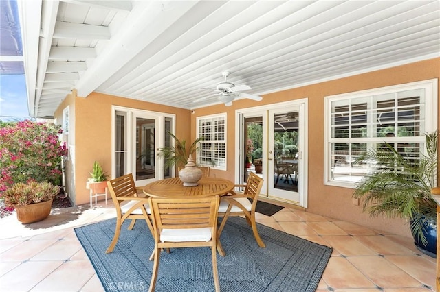 1215 Mira Monte Dr, Redlands, CA 92373 - view of patio / terrace featuring french doors, a ceiling fan, and outdoor dining area