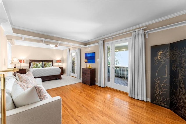 1215 Mira Monte Dr, Redlands, CA 92373 - bedroom featuring access to outside, light wood finished floors, ornamental molding, and baseboards