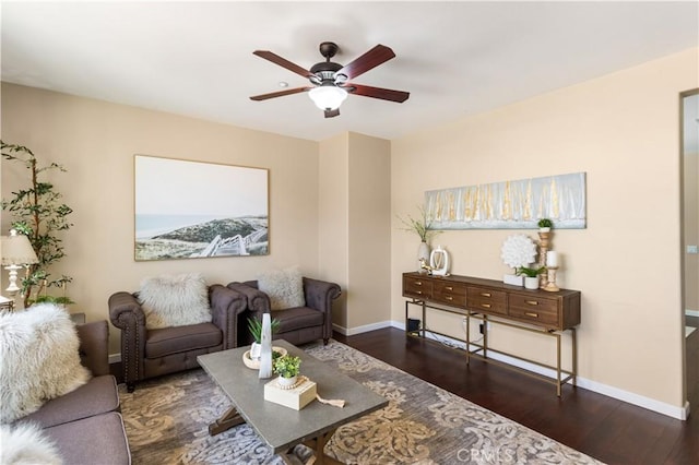 27441 Charleston Ct Unit 3, Murrieta, CA 92562 - living area with baseboards, a ceiling fan, and wood finished floors