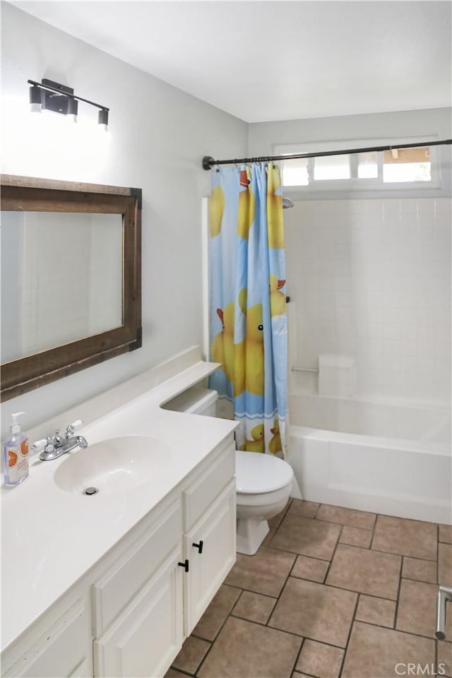 11818 Mount Harvard Ct, Rancho Cucamonga, CA 91737 - full bathroom featuring toilet, vanity, and shower / bathtub combination with curtain