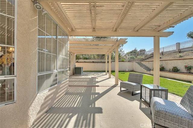 17527 Mondino Dr, Rowland Heights, CA 91748 - view of patio / terrace featuring central AC unit, fence, a pergola, and stairway