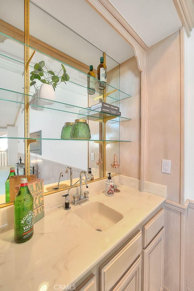 17527 Mondino Dr, Rowland Heights, CA 91748 - bathroom with vanity, a wainscoted wall, and a decorative wall