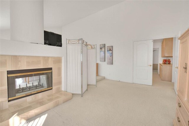 17527 Mondino Dr, Rowland Heights, CA 91748 - unfurnished living room with light colored carpet and a tile fireplace