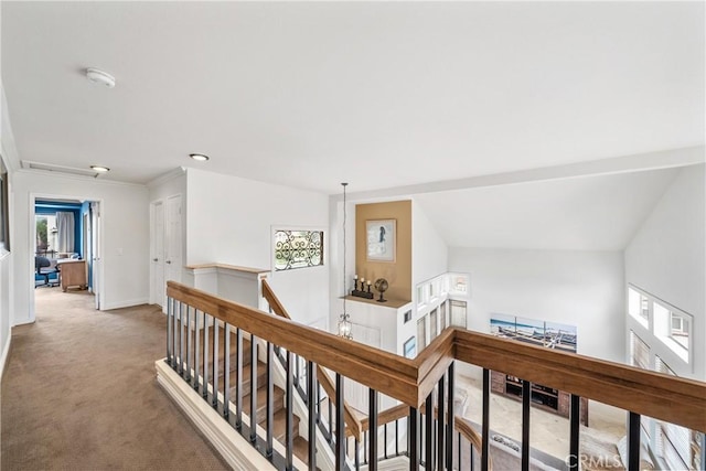 1081 Vista Lomas Ln, Corona, CA 92882 - hall featuring carpet, baseboards, and an upstairs landing