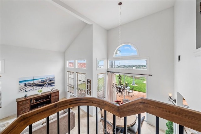 1081 Vista Lomas Ln, Corona, CA 92882 - interior space featuring a chandelier, baseboards, and high vaulted ceiling