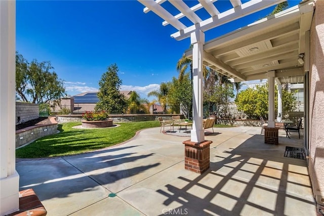 view of patio featuring a fenced backyard and a pergola