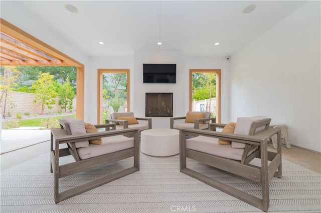 13 Goldenrod, Lake Forest, CA 92630 - living area featuring a fireplace and recessed lighting
