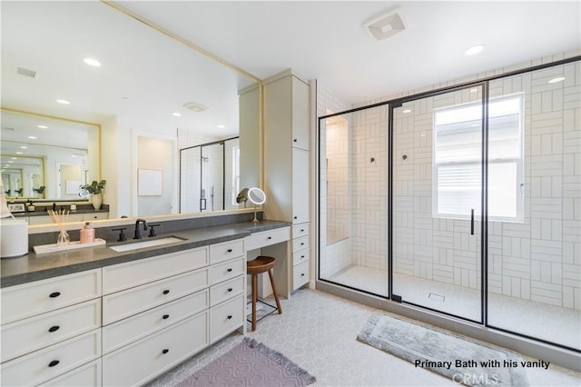 13 Goldenrod, Lake Forest, CA 92630 - bathroom featuring a shower stall, vanity, and recessed lighting
