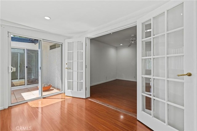 4250 Louise Ave, Encino, CA 91316 - empty room with french doors, a ceiling fan, wood finished floors, and recessed lighting