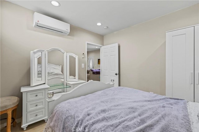 4250 Louise Ave, Encino, CA 91316 - bedroom with a wall mounted AC, recessed lighting, and wood finished floors