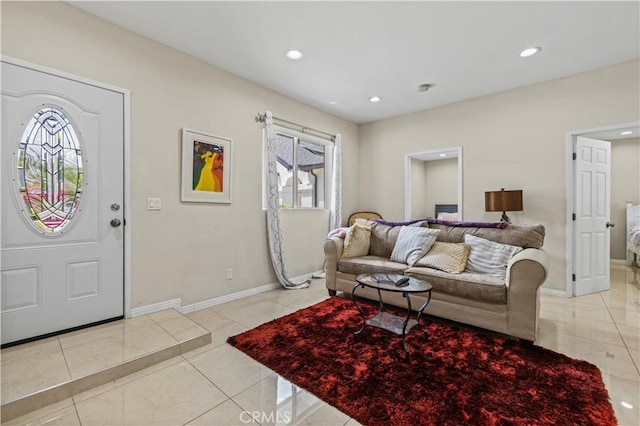 4250 Louise Ave, Encino, CA 91316 - living room featuring tile patterned floors, baseboards, and recessed lighting