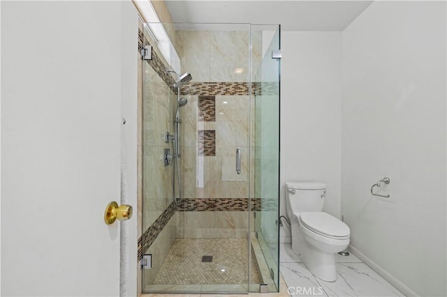 4250 Louise Ave, Encino, CA 91316 - full bath featuring baseboards, marble finish floor, a stall shower, and toilet