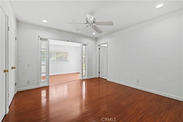 4250 Louise Ave, Encino, CA 91316 - unfurnished bedroom with recessed lighting, baseboards, a ceiling fan, and wood finished floors