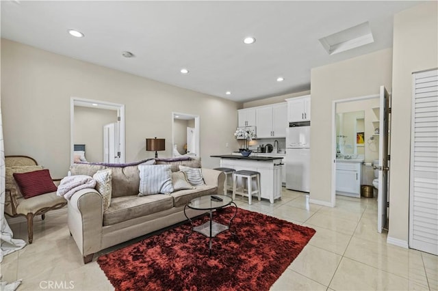 4250 Louise Ave, Encino, CA 91316 - living area with recessed lighting, attic access, and light tile patterned floors
