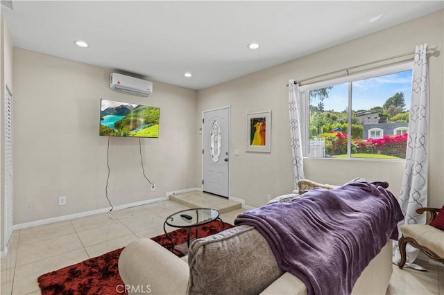 4250 Louise Ave, Encino, CA 91316 - living room featuring an AC wall unit, baseboards, recessed lighting, and tile patterned floors