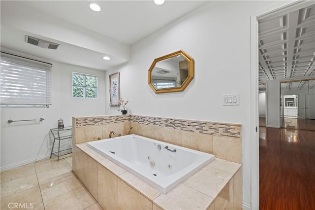 4250 Louise Ave, Encino, CA 91316 - full bath featuring visible vents, baseboards, a tub with jets, recessed lighting, and tile patterned floors