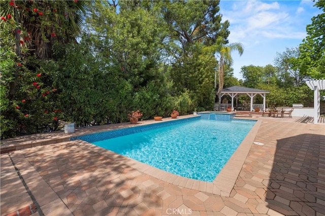 4250 Louise Ave, Encino, CA 91316 - view of swimming pool with a patio, a gazebo, and a pool with connected hot tub