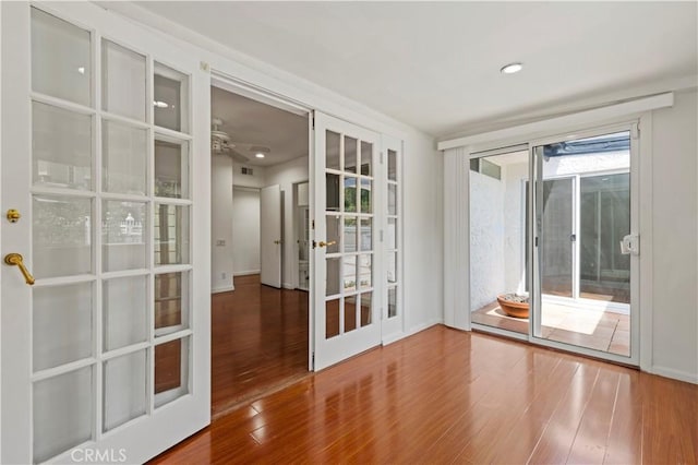 4250 Louise Ave, Encino, CA 91316 - entryway with a ceiling fan, baseboards, french doors, and wood finished floors