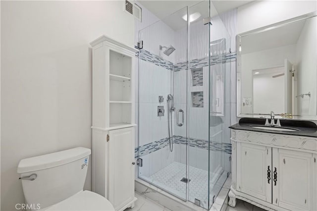 4250 Louise Ave, Encino, CA 91316 - full bath with vanity, marble finish floor, a stall shower, and toilet