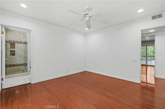 4250 Louise Ave, Encino, CA 91316 - unfurnished room featuring a ceiling fan, visible vents, wood finished floors, and recessed lighting