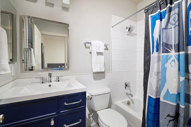 6981 Corte Langosta, Carlsbad, CA 92009 - full bathroom with vanity, toilet, shower / bath combo, and tile walls