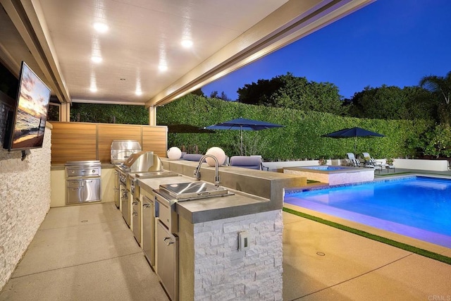 6981 Corte Langosta, Carlsbad, CA 92009 - view of patio / terrace featuring an outdoor kitchen, a hot tub, and grilling area