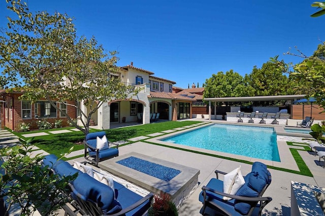 6981 Corte Langosta, Carlsbad, CA 92009 - outdoor pool with a fire pit and a patio area