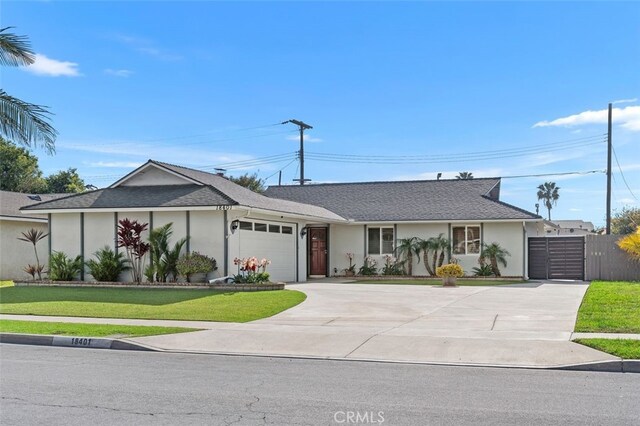 18401 Goodwin Ln, Huntington Beach, CA 92646 - ranch-style house featuring concrete driveway, a front lawn, and stucco siding