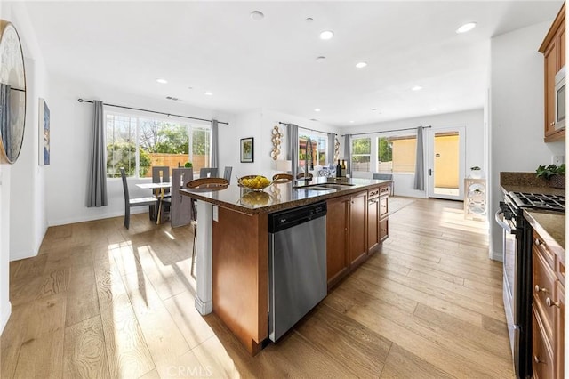 6410 Eucalyptus Ave, Chino, CA 91710 - kitchen with a sink, light wood-style flooring, a healthy amount of sunlight, and stainless steel appliances