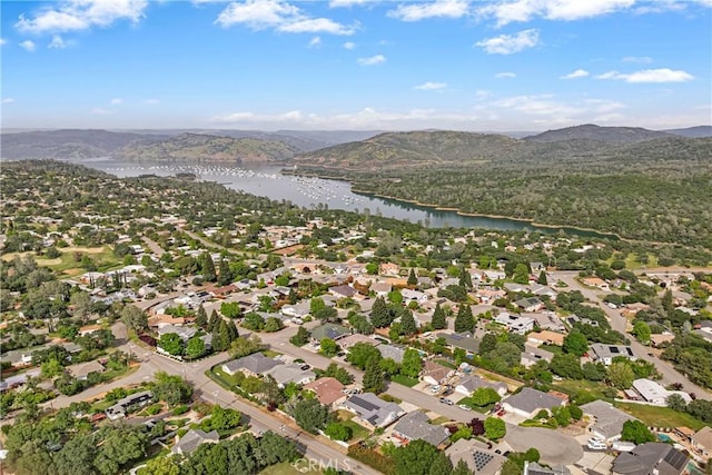 aerial view with a water and mountain view
