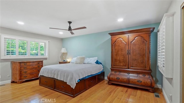 12782 Periwinkle Dr, North Tustin, CA 92705 - bedroom featuring light wood-style flooring, recessed lighting, ceiling fan, and baseboards