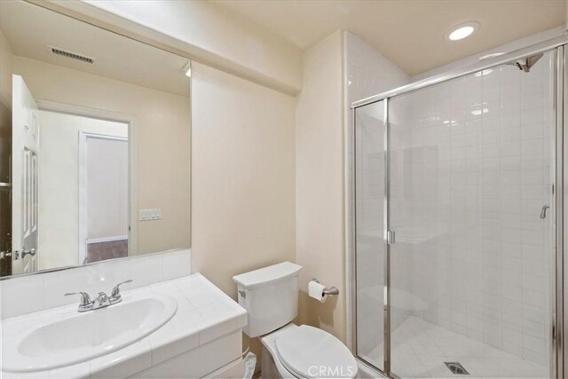 27020 Island Rd, Valencia, CA 91355 - bathroom featuring vanity, a stall shower, and recessed lighting